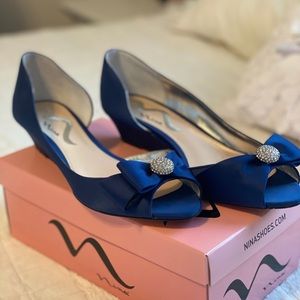 Nina Navy Blue Low Wedge